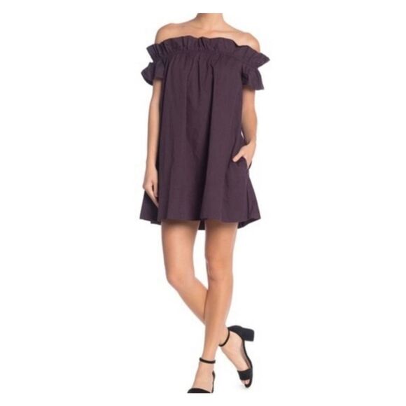 Women's Free People Sophie off the Shoulder Mini Dress Purple Night Bloom Size X - Picture 1 of 7